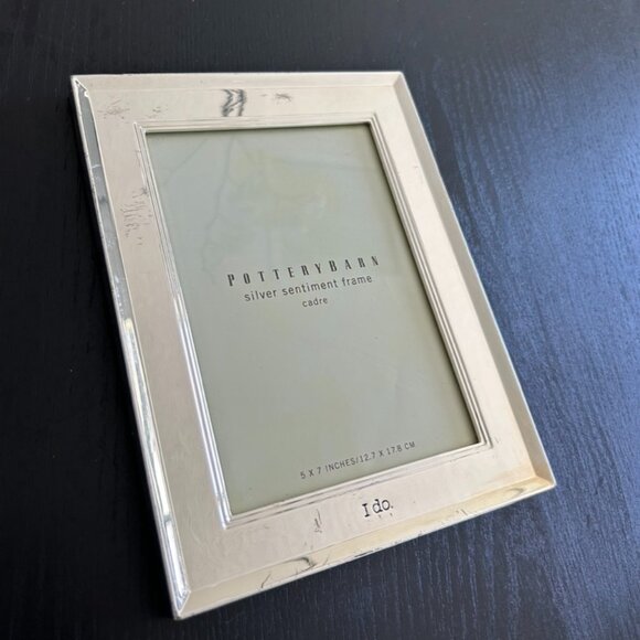 Pottery Barn Silver Sentiment Picture Photo Frame 5X7 "I DO" Wedding - Picture 1 of 5